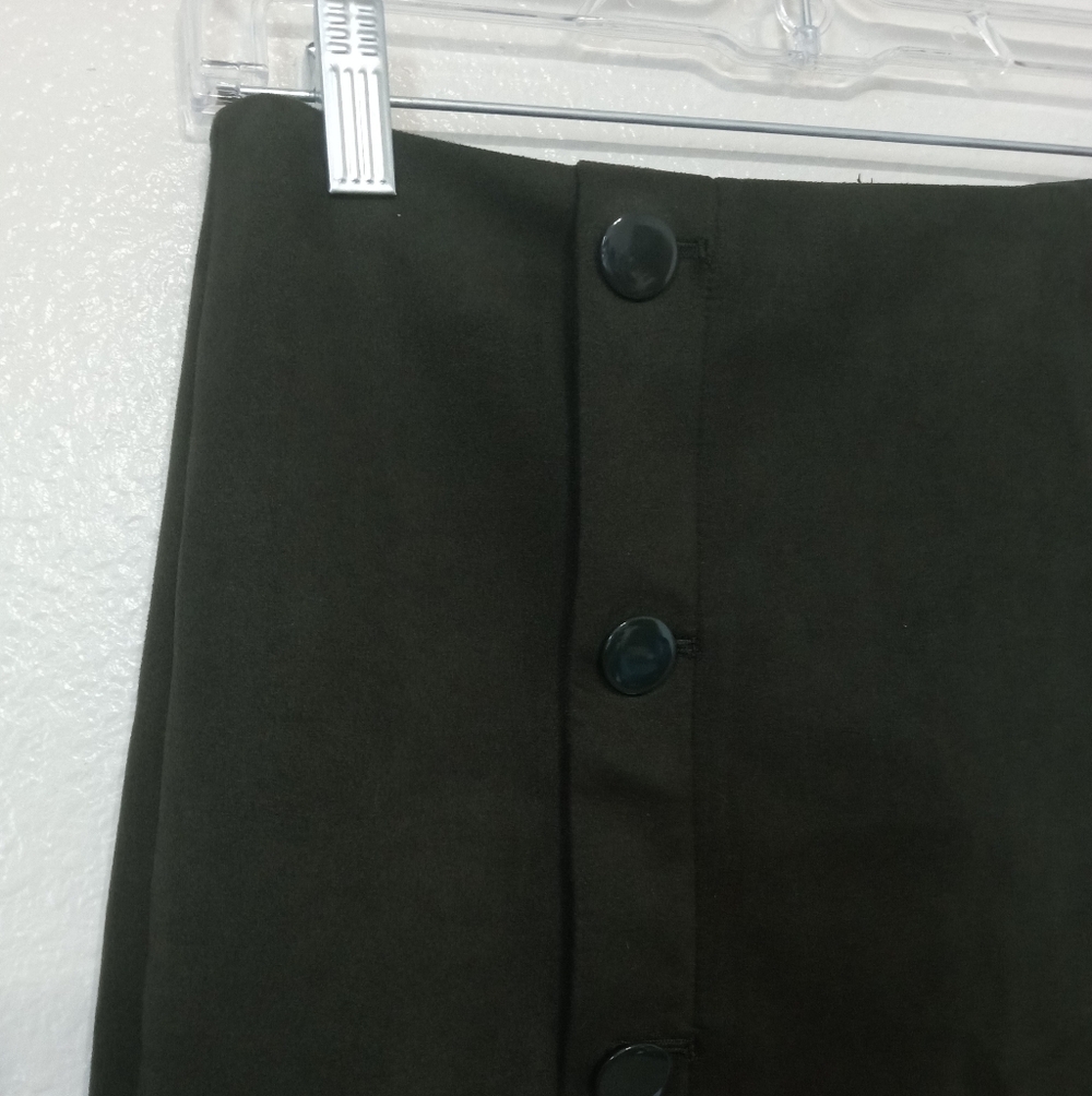 Loft Ann Taylor Suede Dark Olive Green Front Button A-line Mini Skirt - Picture 4 of 9